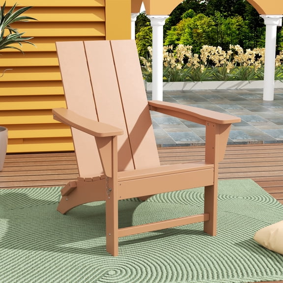 WestinTrends Ashore All-Weather Poly Lumber Adirondack Chairs, Foldable Modern Farmhouse Design, Outdoor Patio Seating, Teak