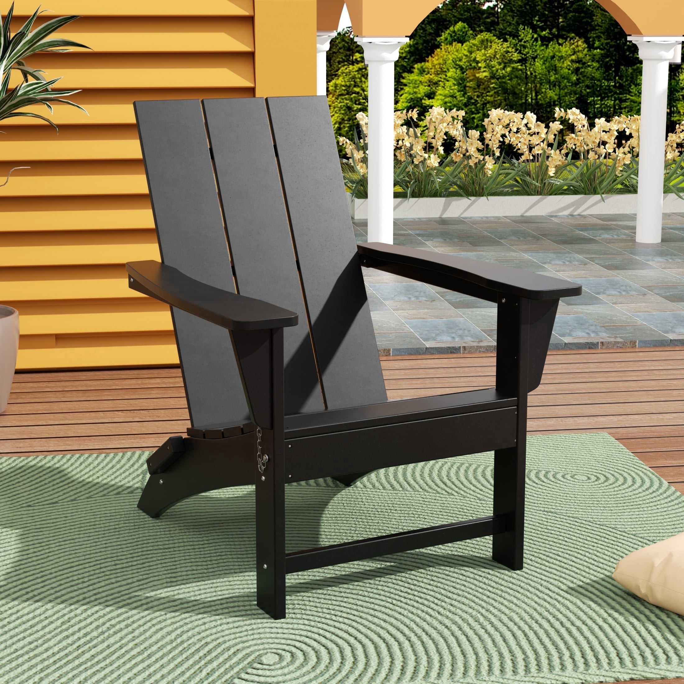 WestinTrends Ashore All-Weather Poly Lumber Adirondack Chairs, Foldable Modern Farmhouse Design, Outdoor Patio Seating, Black