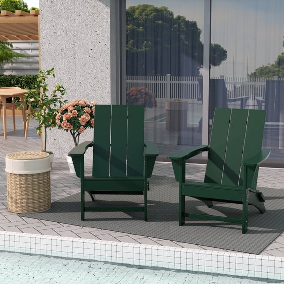 WestinTrends Ashore All-Weather Poly Lumber Adirondack Chairs, Foldable Modern Farmhouse Design, Outdoor Patio Seating, Set of 2, Dark Green