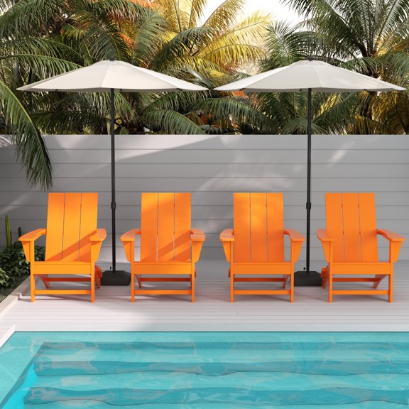 WestinTrends Ashore Adirondack Chairs Set of 4, All Weather Poly Lumber Outdoor Patio Chairs, Modern Farmhouse Foldable Porch Lawn Fire Pit Plastic Chairs Outdoor Seating, Orange