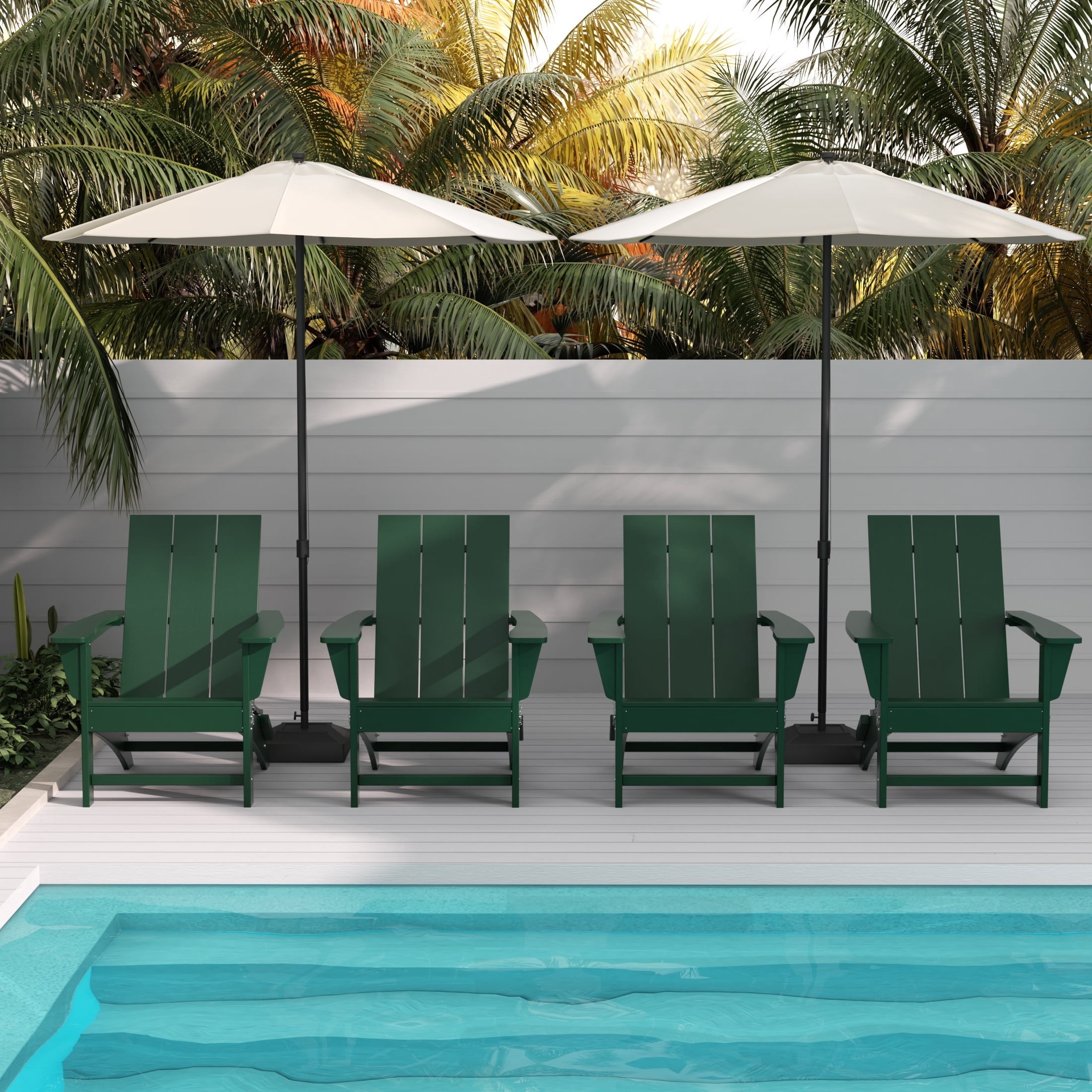 WestinTrends Ashore 4-Piece Foldable Adirondack Chair Set, All-Weather Poly Lumber, Modern Farmhouse Patio Seating, Dark Green