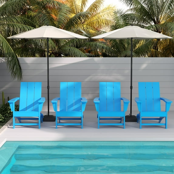 WestinTrends Ashore Adirondack Chairs Set of 4, All Weather Poly Lumber Outdoor Patio Chairs, Modern Farmhouse Foldable Porch Lawn Fire Pit Plastic Chairs Outdoor Seating, Pacific Blue