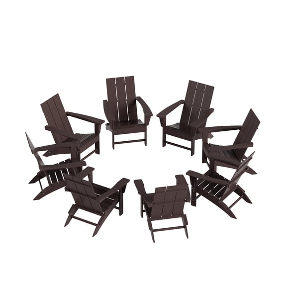 WestinTrends Ashore All-Weather Poly Lumber Adirondack Chairs, Foldable Modern Farmhouse Design, Outdoor Patio Seating, Set of 8, Dark Brown