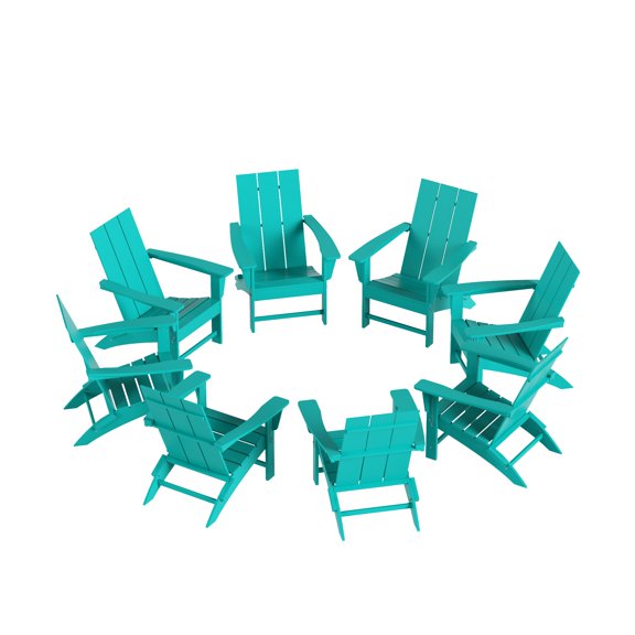 WestinTrends Ashore Adirondack Chairs Set of 8, All Weather Poly Lumber Folding Outdoor Patio Chairs, Modern Farmhouse Plastic Garden Lawn Deck Fire Pit Chairs, Turquoise