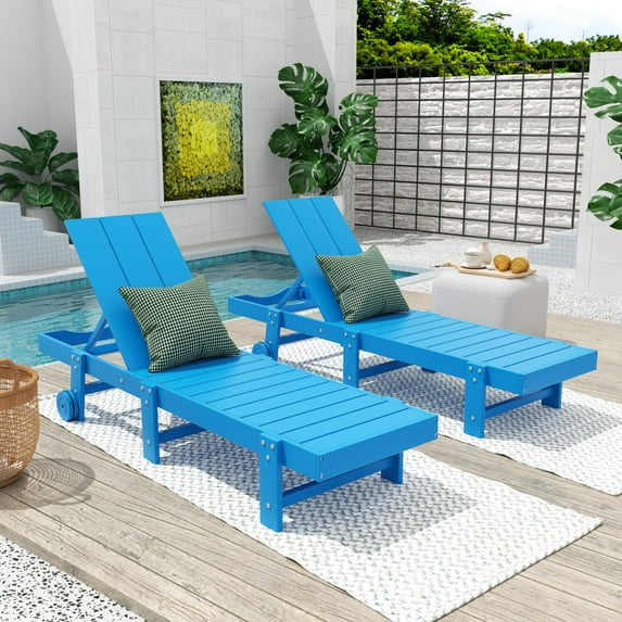 WestinTrends Ashore Modern Poly Reclining Chaise Lounge With Wheels, Pacific Blue