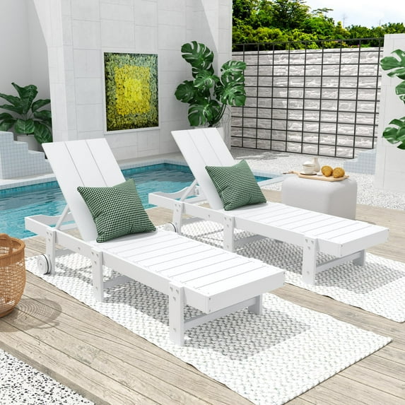 WestinTrends Ashore Modern Poly Reclining Chaise Lounge With Wheels, White
