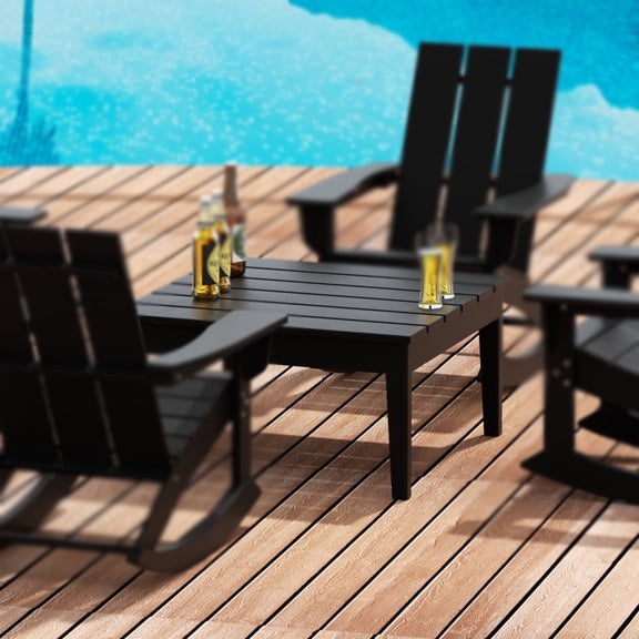 WestinTrends Ashore Outdoor Coffee Table, 32 Inch All Weather Poly Lumber Adirondack Patio Coffee Table Square Low Table, Black