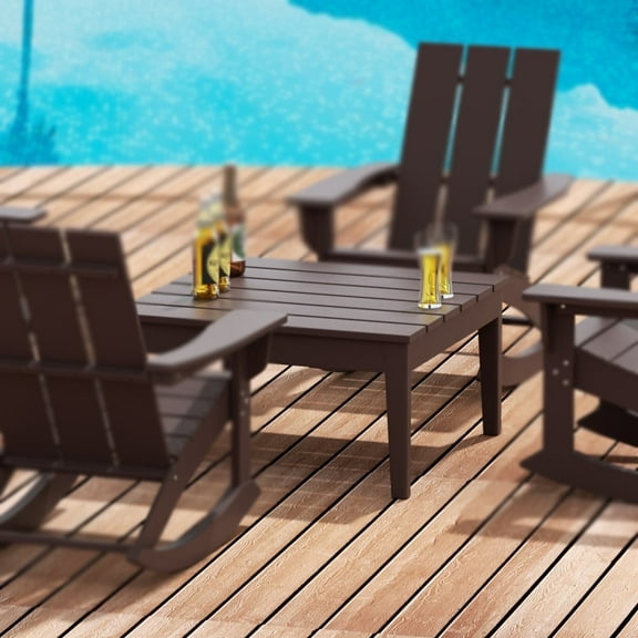 WestinTrends Ashore Outdoor Coffee Table, 32 Inch All Weather Poly Lumber Adirondack Patio Coffee Table Square Low Table, Dark Brown