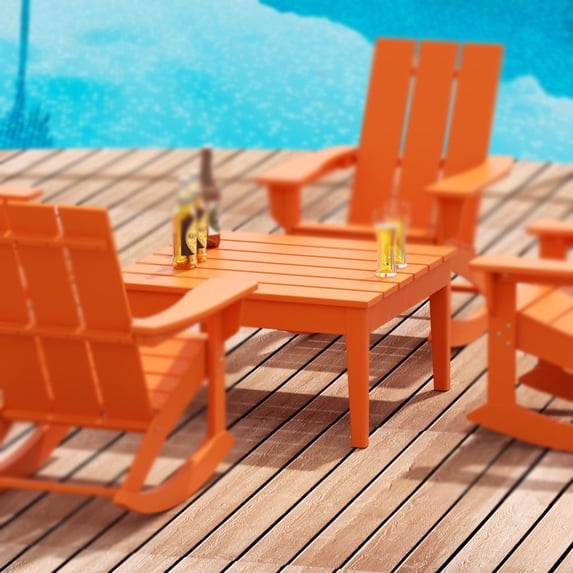 WestinTrends Ashore Outdoor Coffee Table, 32 Inch All Weather Poly Lumber Adirondack Patio Coffee Table Square Low Table, Orange