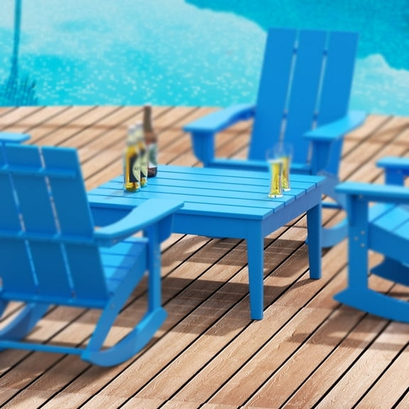 WestinTrends Ashore Outdoor Coffee Table, 32 Inch All Weather Poly Lumber Adirondack Patio Coffee Table Square Low Table, Pacific Blue