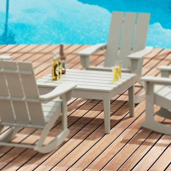 WestinTrends Ashore Outdoor Coffee Table, 32 Inch All Weather Poly Lumber Adirondack Patio Coffee Table Square Low Table, Sand