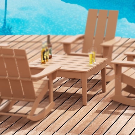 WestinTrends Ashore Outdoor Coffee Table, 32 Inch All Weather Poly Lumber Adirondack Patio Coffee Table Square Low Table, Teak
