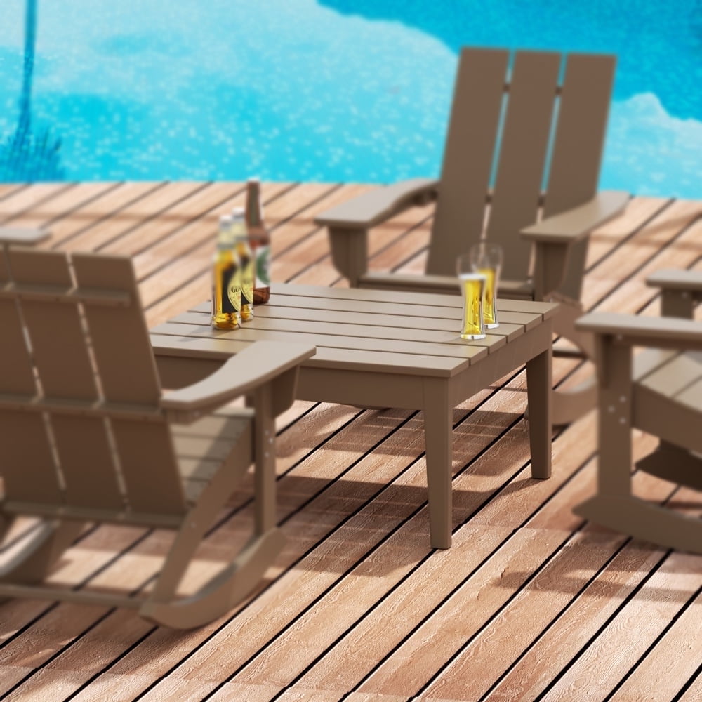 Ashore Outdoor Coffee Table, 32 Inch All Weather Poly Lumber Adirondack Patio Coffee Table Square Low Table, Weathered Wood at Walmart
