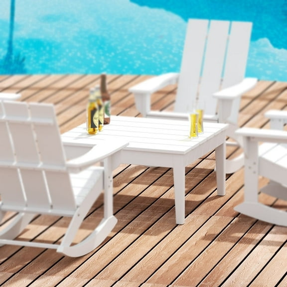 WestinTrends Ashore Outdoor Coffee Table, 32 Inch All Weather Poly Lumber Adirondack Patio Coffee Table Square Low Table, White