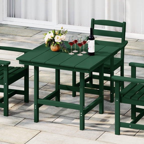 WestinTrends Ashore Outdoor HDPE 36" Square Patio Dining Table with Umbrella Hole, Dark Green