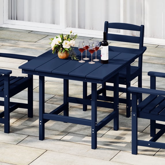 WestinTrends Ashore Outdoor HDPE 36" Square Patio Dining Table with Umbrella Hole, Navy Blue