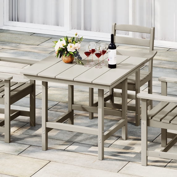 WestinTrends Ashore Outdoor HDPE 36" Square Patio Dining Table with Umbrella Hole, Sand