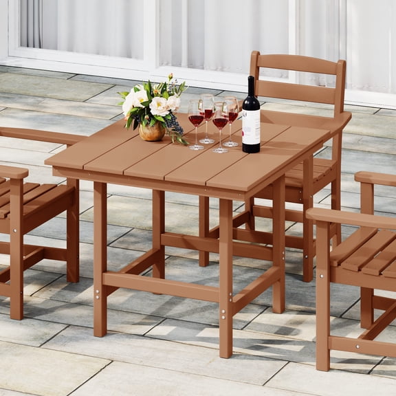 WestinTrends Ashore Outdoor HDPE 36" Square Patio Dining Table with Umbrella Hole, Teak