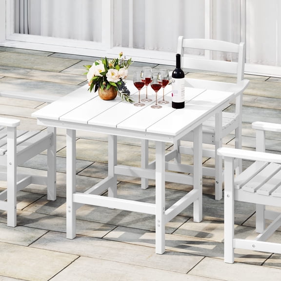 WestinTrends Ashore Outdoor HDPE 36" Square Patio Dining Table with Umbrella Hole, White