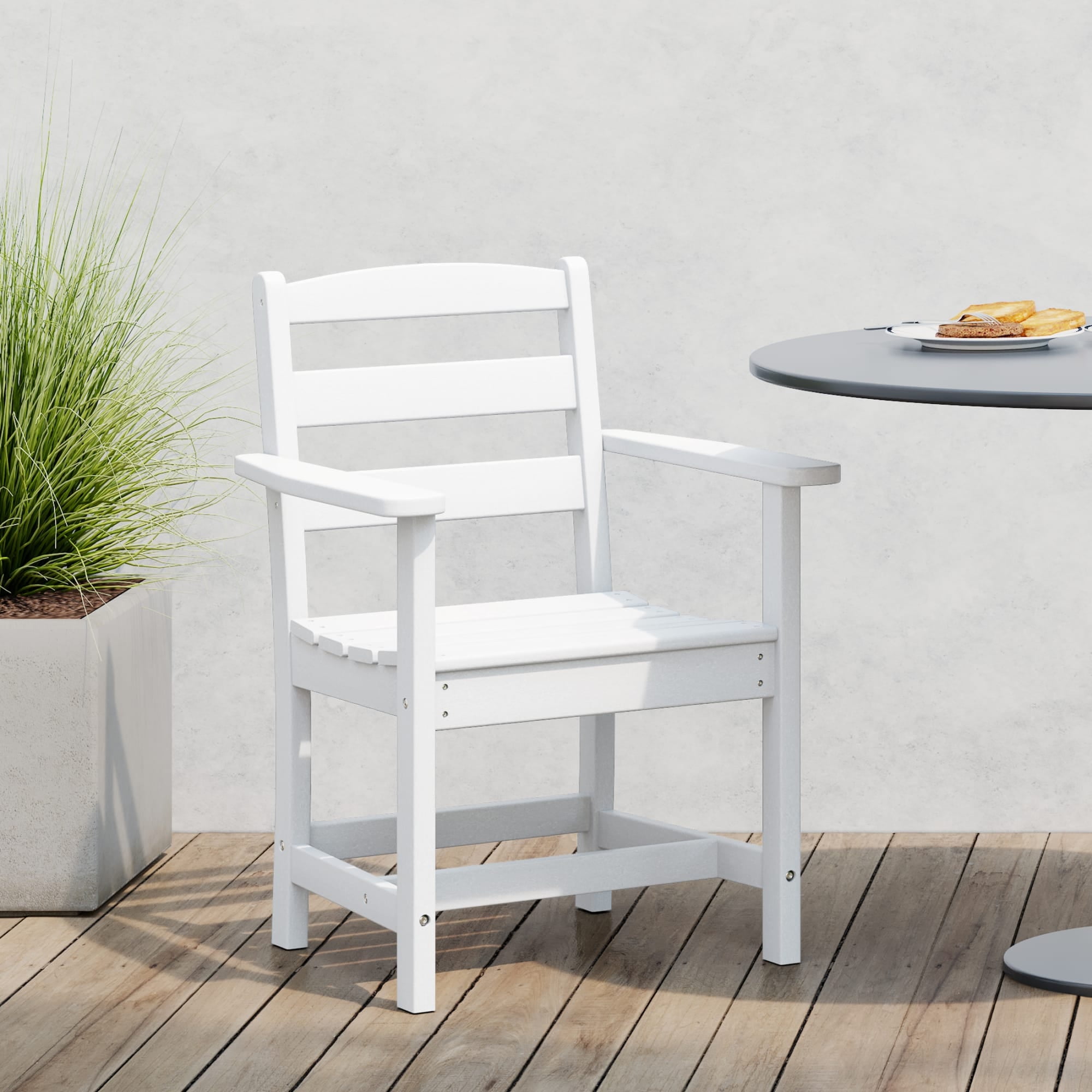 WestinTrends Ashore Outdoor HDPE Patio Classic Dining Arm Chair, White