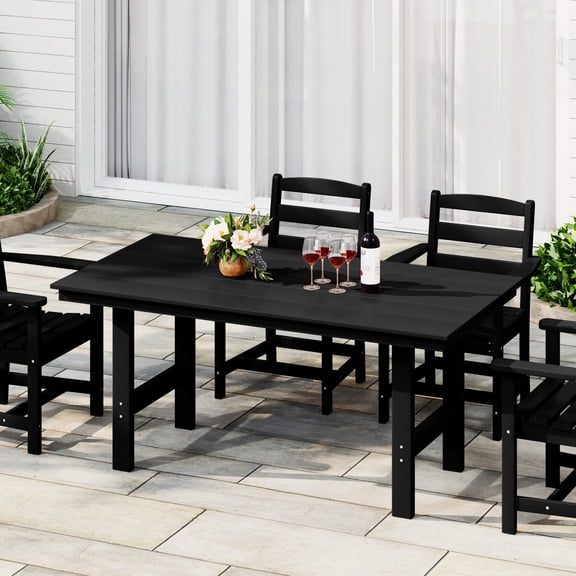 WestinTrends Ashore Outdoor Modern HDPE 66" Wide Rectangle Patio Dining Table for 6, Black