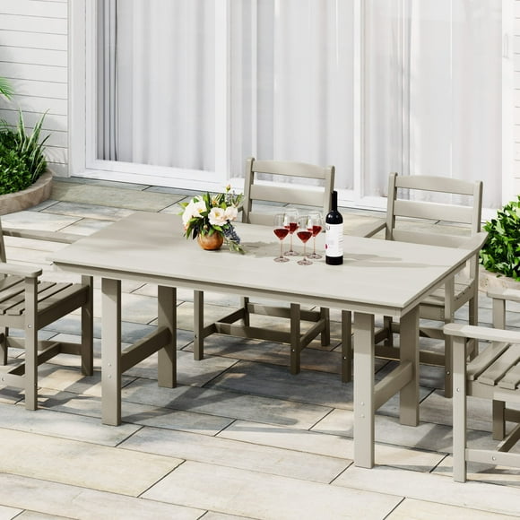 WestinTrends Ashore Outdoor Modern HDPE 66" Wide Rectangle Patio Dining Table for 6, Sand