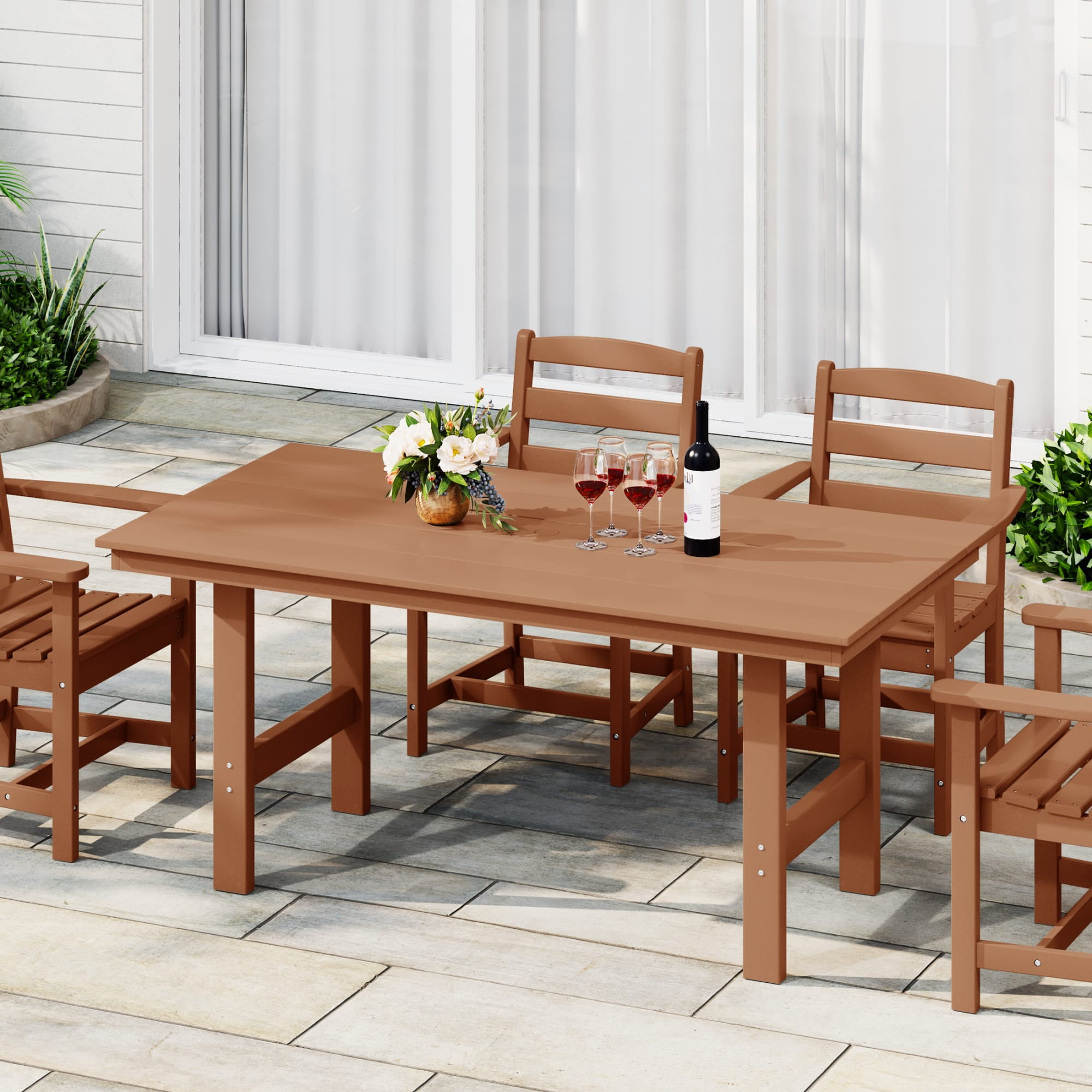The Coupon deal of  WestinTrends Ashore Outdoor Modern HDPE 66" Wide Rectangle Patio Dining Table for 6, Teak