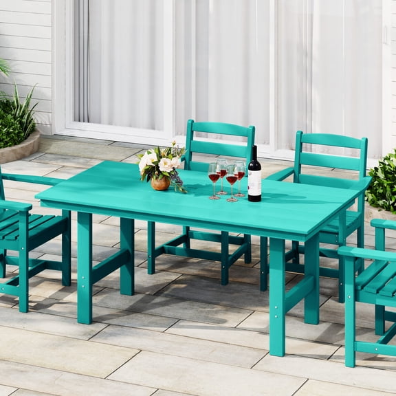WestinTrends Ashore 66″ All-Weather Poly Lumber Rectangle Dining Table for 6, Modern Outdoor Patio Table, Turquoise