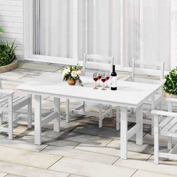 WestinTrends Ashore Outdoor Modern HDPE 66" Wide Rectangle Patio Dining Table for 6, White