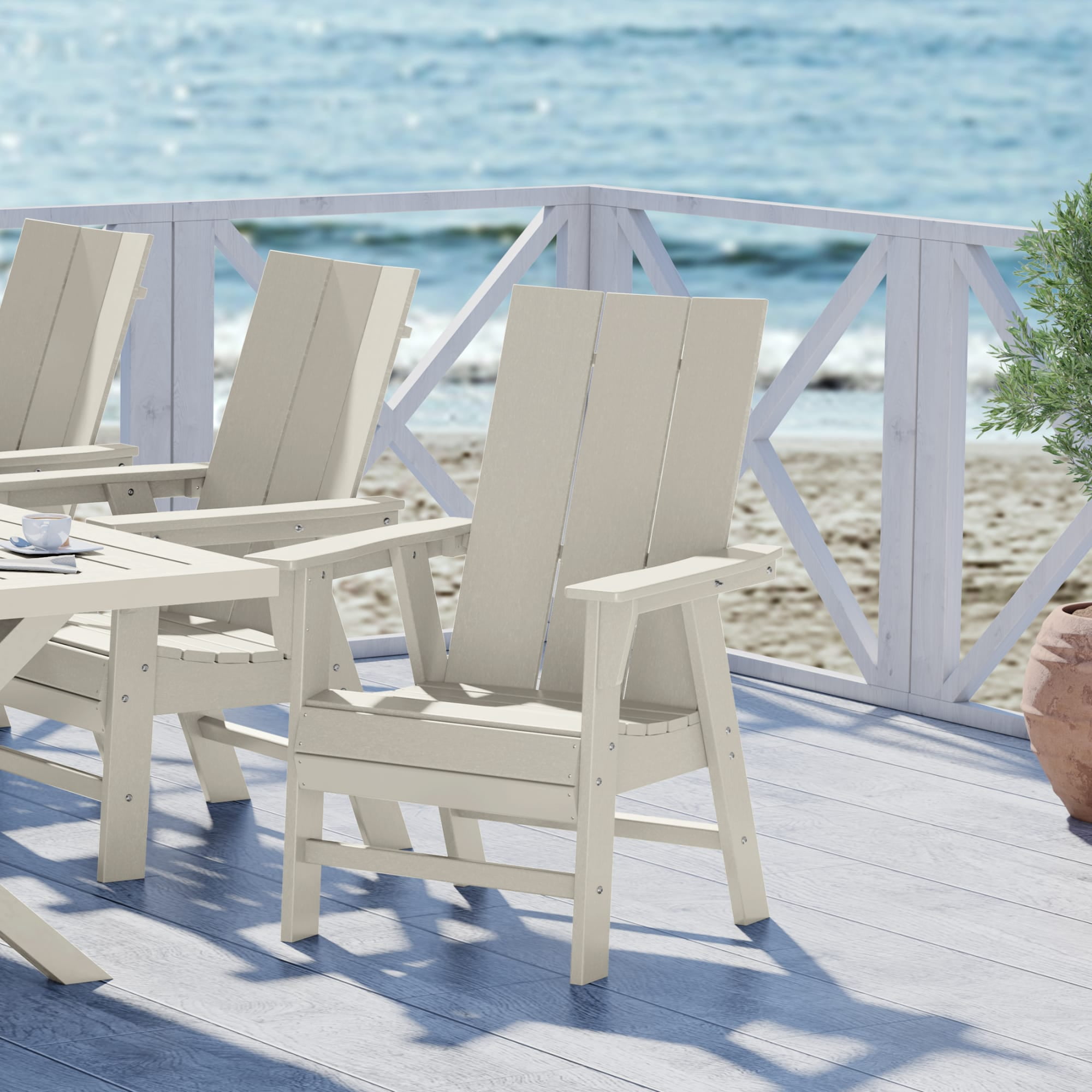 WestinTrends Ashore Outdoor Patio HDPE Plastic Modern Adirondack Dining Chair, Sand