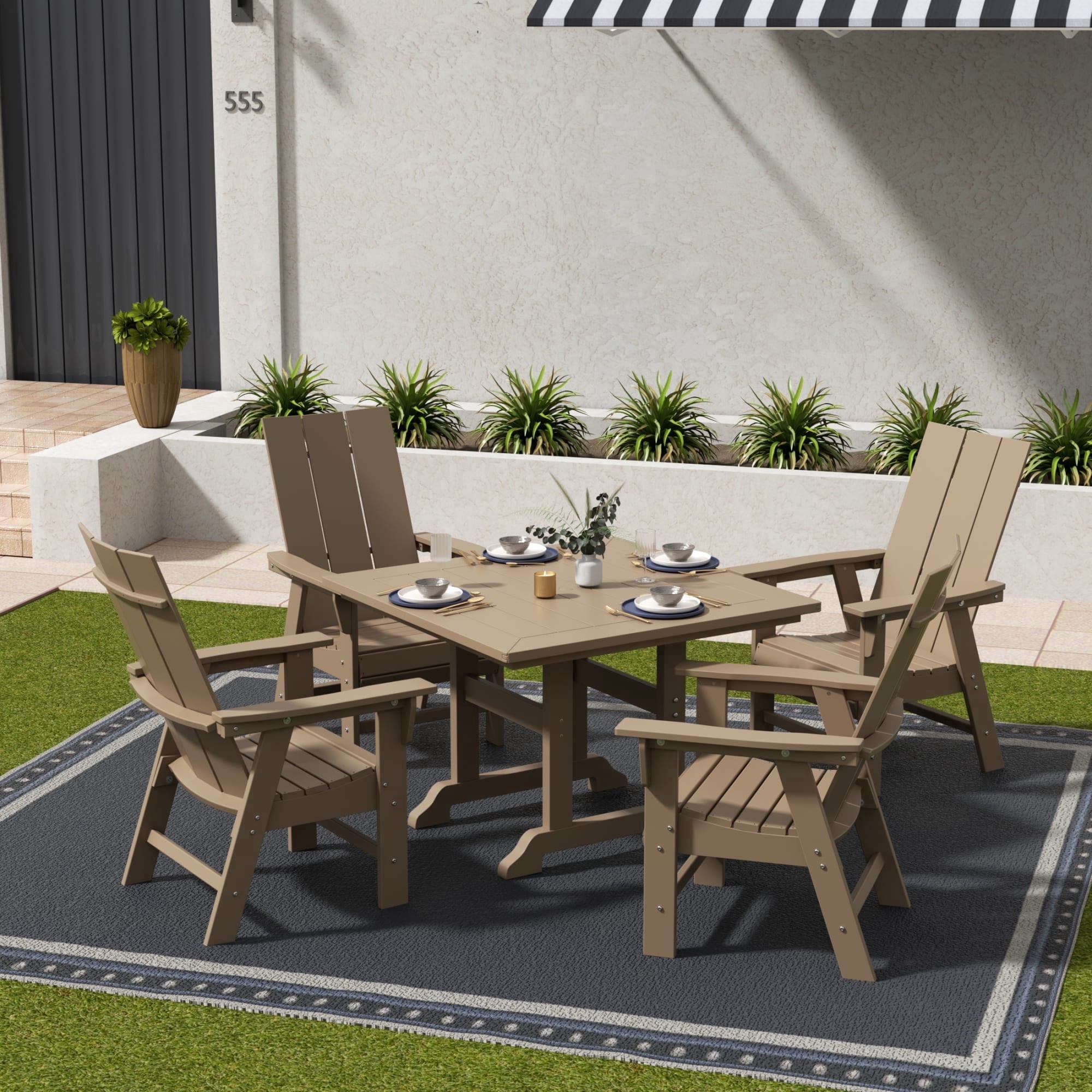 WestinTrends Ashore Outdoor Patio HDPE Plastic Modern Adirondack Dining Chair, Weathered Wood