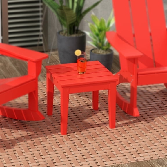 WestinTrends Ashore Oversized Outdoor Side Table, 18 Inch All Weather Poly Lumber Adirondack Patio Side Table Square End Table, Red