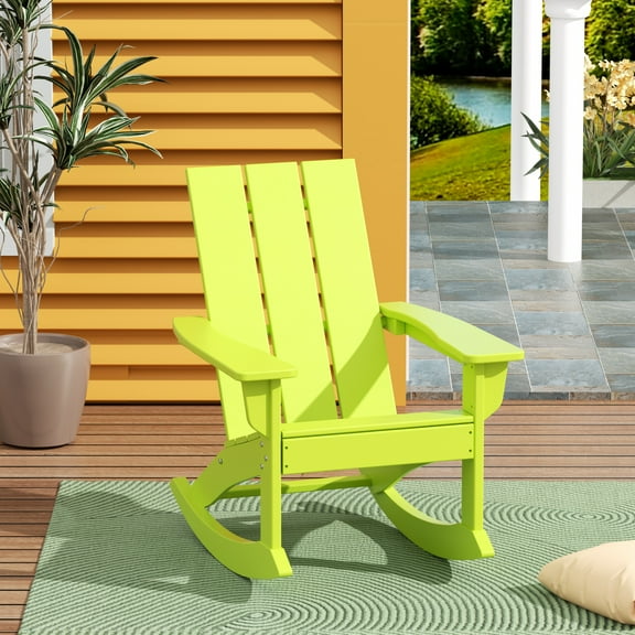 WestinTrends Ashore Patio Rocking Chair, All Weather Poly Lumber Plank Adirondack Rocker Chair, Modern Farmhouse Outdoor Rocking Chairs for Porch Garden Backyard and Indoor, Lime