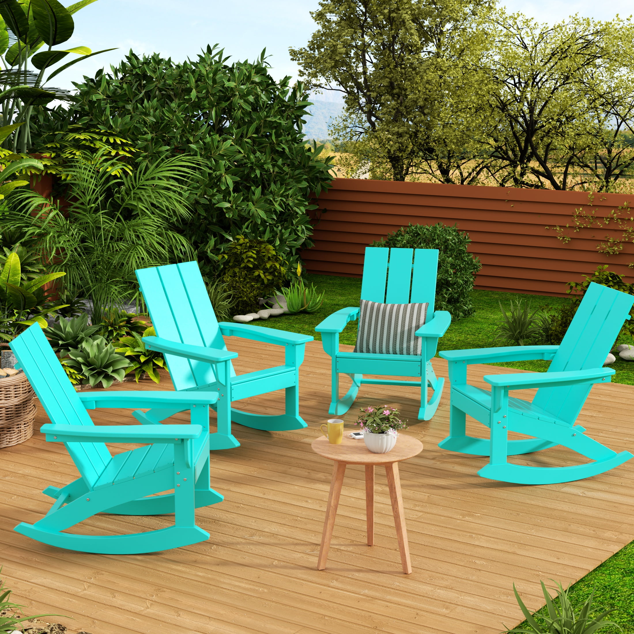 Turquoise Polywood Rocking Chair WestinTrends Ashore Patio Rocking Chairs Set of 4, All Weather Poly ...