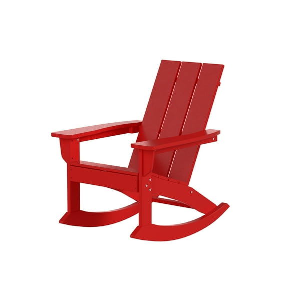 WestinTrends Ashore Patio Rocking Chairs Set of 4, All Weather Poly Lumber Plank Adirondack Rocker Chair, Modern Farmhouse Outdoor Rocking Chairs for Porch Garden Backyard and Indoor, Crimson Red
