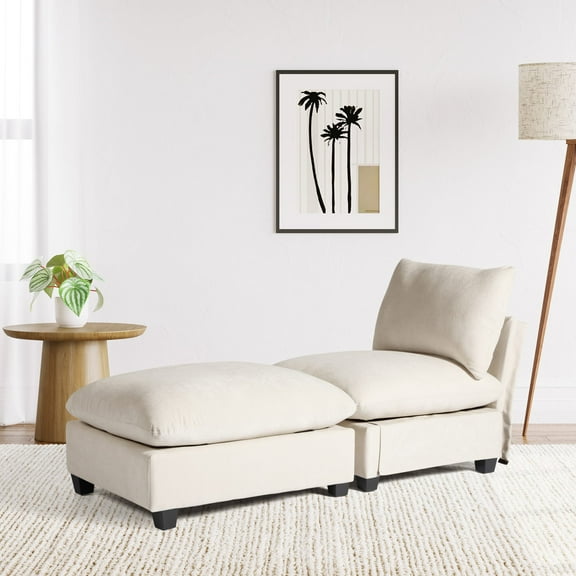 WestinTrends Augusta 68.5" Chenille Upholstered Indoor Chaise Lounge Chair, Cream