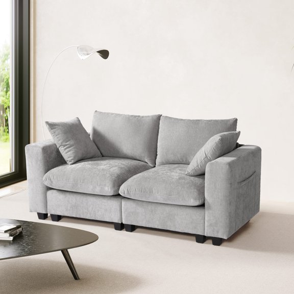 WestinTrends Augusta 70" Modular Chenille Loveseat Sofa With USB/Type-C Ports and Side Pockets, Light Gray