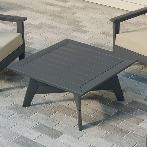 WestinTrends Avalon Modern Low Outdoor Patio Square HDPE Coffee Table, Gray