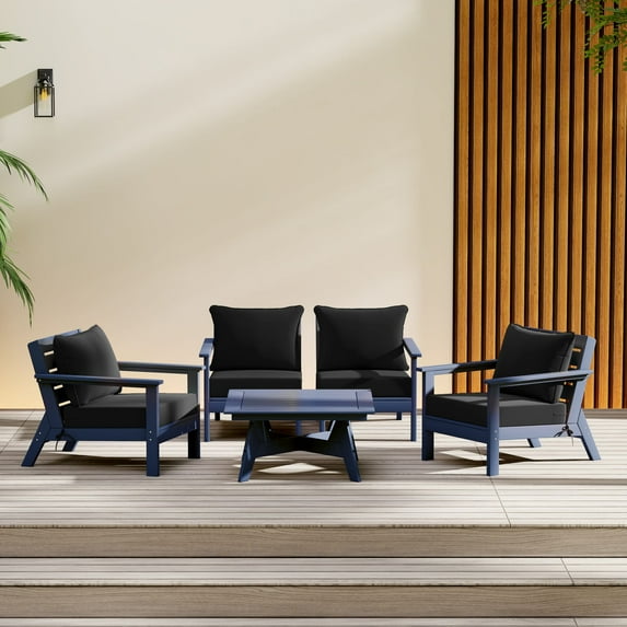 WestinTrends Avalon Outdoor 5-Piece Modular Sectional Patio Furniture Sofa Set, Navy Blue/Black