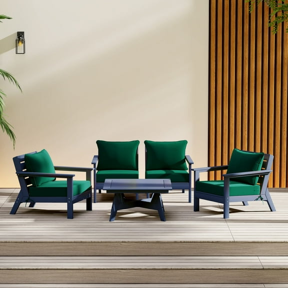 WestinTrends Avalon Outdoor 5-Piece Modular Sectional Patio Furniture Sofa Set, Navy Blue/Green