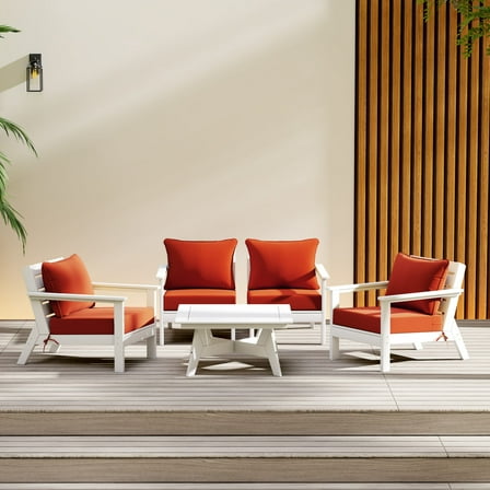WestinTrends Avalon Outdoor 5-Piece Modular Sectional Patio Furniture Sofa Set, White/Orange