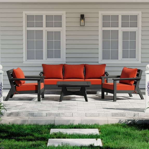 WestinTrends Avalon Outdoor 6-Piece Modular Sectional Patio Furniture Sofa Set, Black/Orange