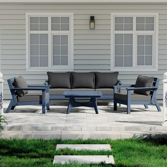 WestinTrends Avalon Outdoor 6-Piece Modular Sectional Patio Furniture Sofa Set, Navy Blue/Gray