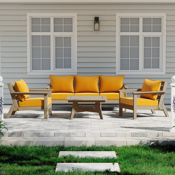 WestinTrends Avalon Outdoor 6-Piece Modular Sectional Patio Furniture Sofa Set, Weathered Wood/Yellow