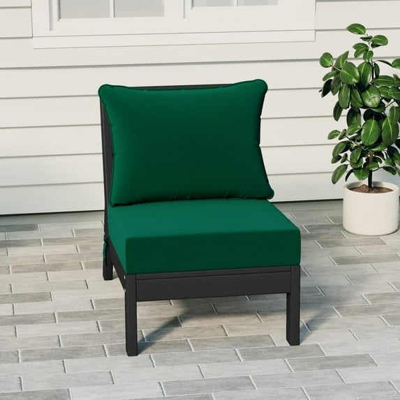 WestinTrends Avalon Outdoor HDPE Deep Seating Modular Armless Patio Chair with Patio Cushions, Black/Green