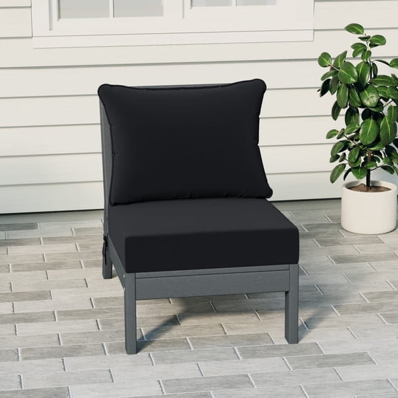 WestinTrends Avalon Outdoor HDPE Deep Seating Modular Armless Patio Chair with Patio Cushions, Gray/Black