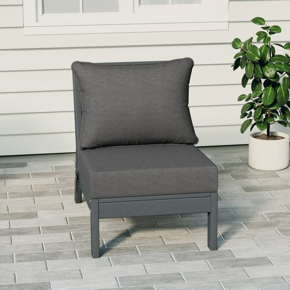 WestinTrends Avalon Outdoor HDPE Deep Seating Modular Armless Patio Chair with Patio Cushions, Gray/Gray