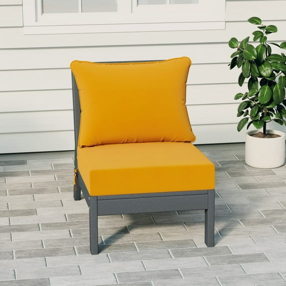 WestinTrends Avalon Outdoor HDPE Deep Seating Modular Armless Patio Chair with Patio Cushions, Gray/Yellow