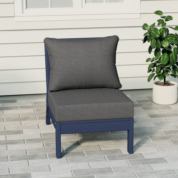 WestinTrends Avalon Outdoor HDPE Deep Seating Modular Armless Patio Chair with Patio Cushions, Navy Blue/Gray