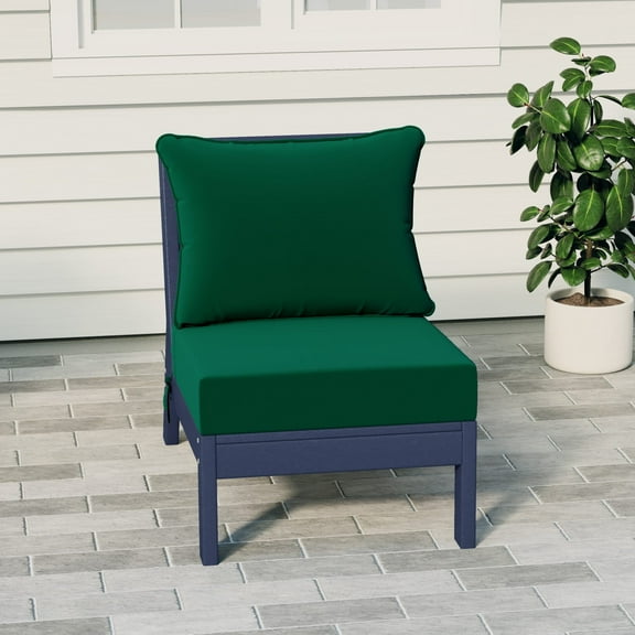 WestinTrends Avalon Outdoor HDPE Deep Seating Modular Armless Patio Chair with Patio Cushions, Navy Blue/Green